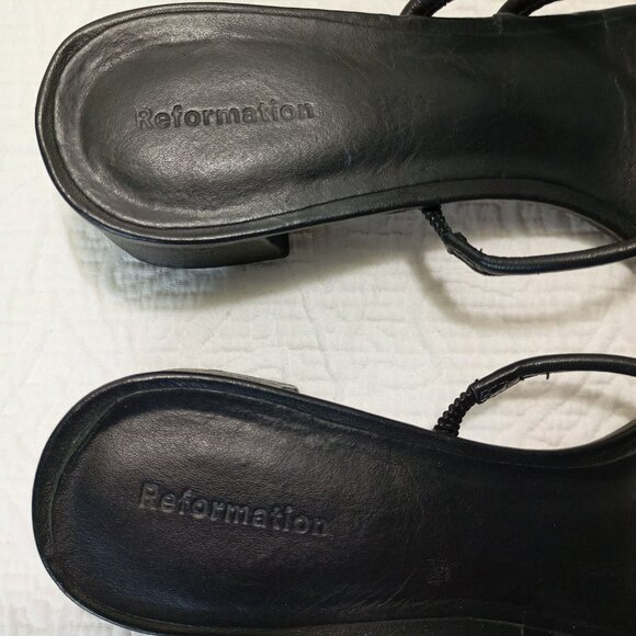 Reformation Black Strappy Square Toe Heeled Sandals Size 8 Womens - Picture 6 of 9